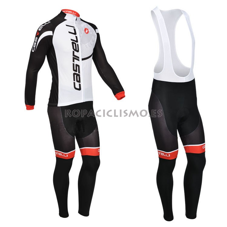 2013 Maillot Castelli Mangas Largas Tirantes Blanco Negro